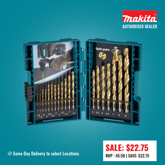 Makita 19pce HSS-TiN drill bit set