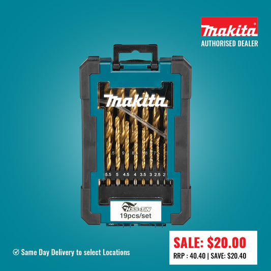 Makita 19 Piece Assorted Economy HSS-TiN 1-10mm Drill Bits Set -D-72229 HALF PRICE