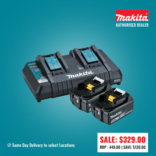 Makita Same Time Dual Port Rapid Charger with 2 x 5.0Ah batteries 198928-5