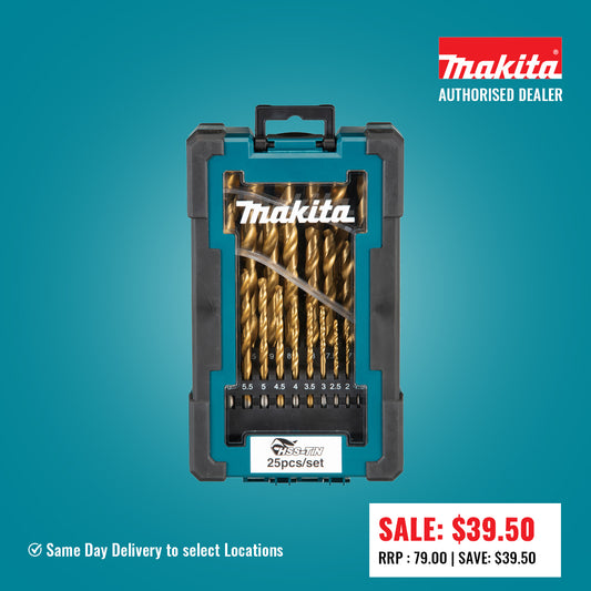MAKITA 1-13mm HSS-Tin Economy Drill Bit Set - 25 Piece D-72235