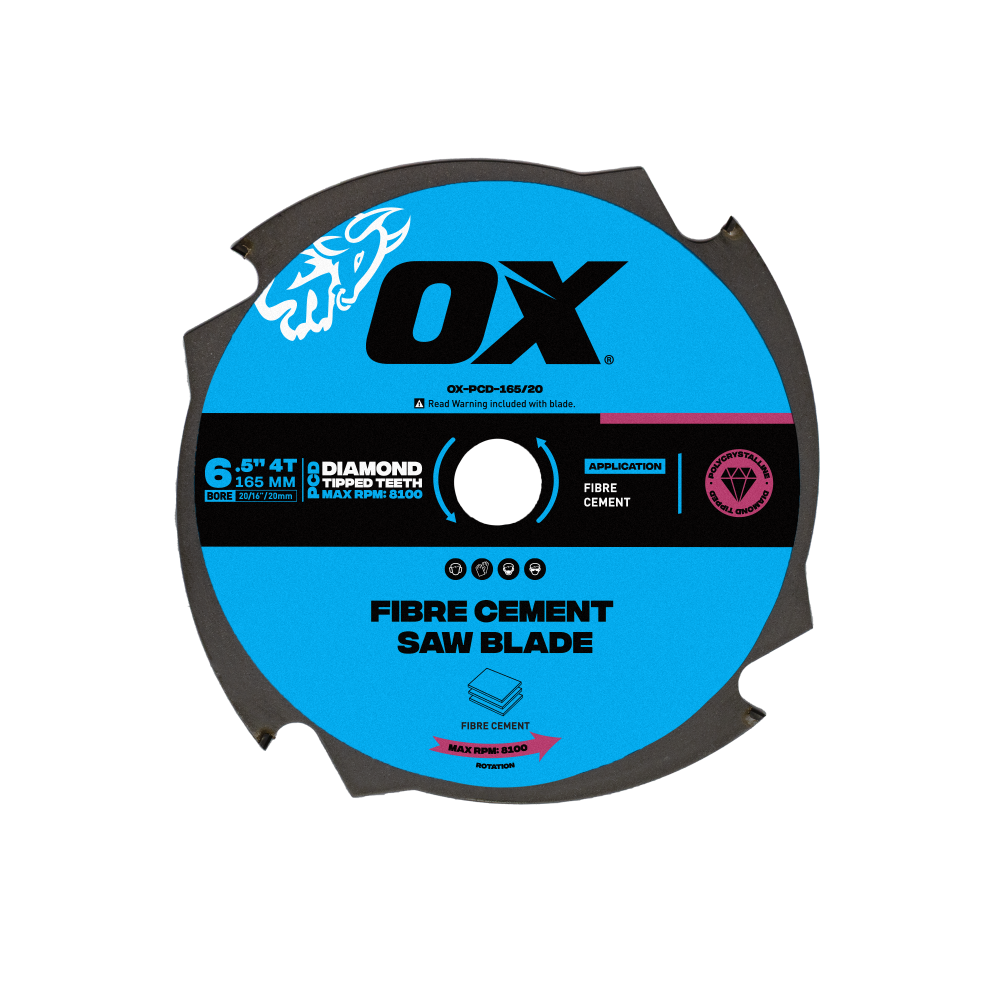 Pro Fibre Cement 165mm Circular Saw Blade 4T OX-PCD-165-20