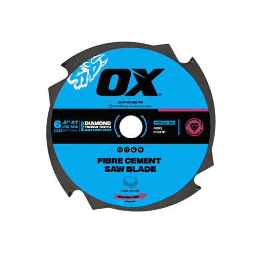 Pro Fibre Cement 165mm Circular Saw Blade 4T OX-PCD-165-20