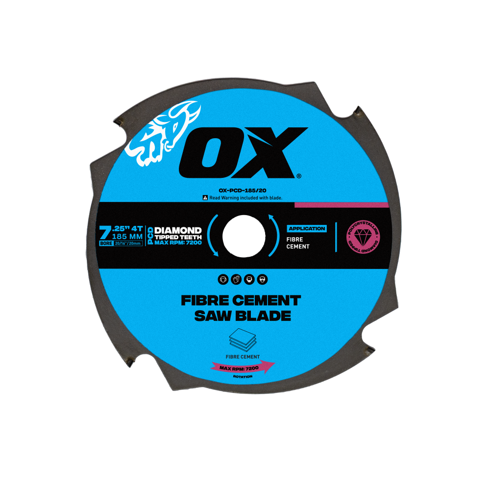 OX Pro Fibre Cement 185mm Circular Saw Blade 4T OX-PCD-185/20