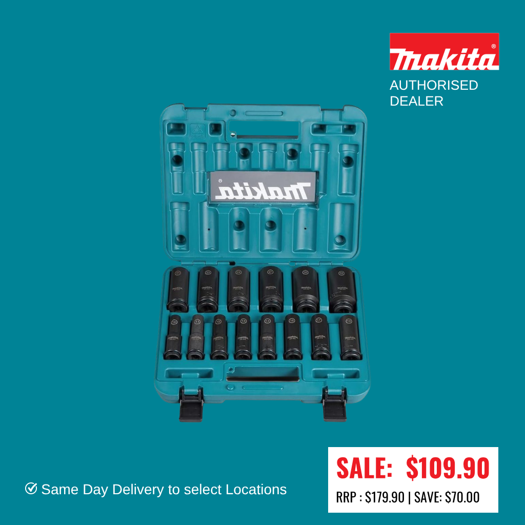 Makita Deep Impact Socket Set 1/2" Drive METRIC 14 piece E-16586