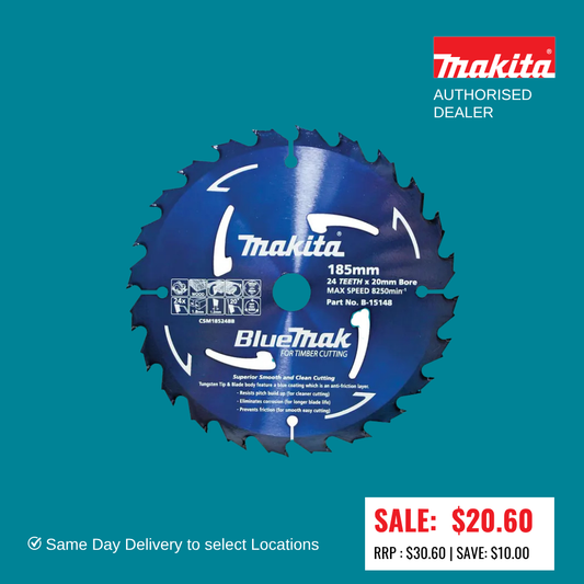 Makita 185mm x 20mm 24T BlueMak Circular Saw Blade For Wood Cutting B-15148