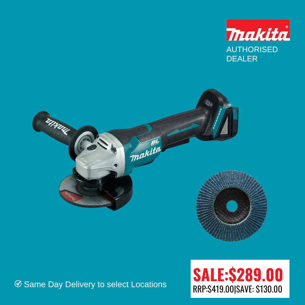Makita 18V Mobile Brushless 125mm Paddle Switch Angle Grinder DGA505Z (Free 60 grit flap disc)