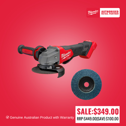 Milwaukee M18 FUEL™ 125 mm (5") Angle Grinder with Deadman Paddle Switch (Tool Only) - M18FAG125XPD-0 (Free 60 grit flap disc)