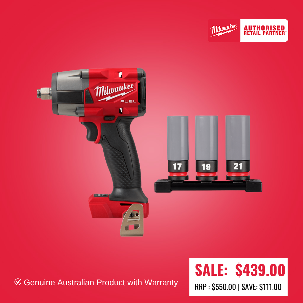Milwaukee M18 FUEL™ 1/2" Mid-Torque Impact Wrench with Friction Ring (Tool Only) - M18FMTIW2F12-0 BONUS WHEEL NUT SOCKET SET
