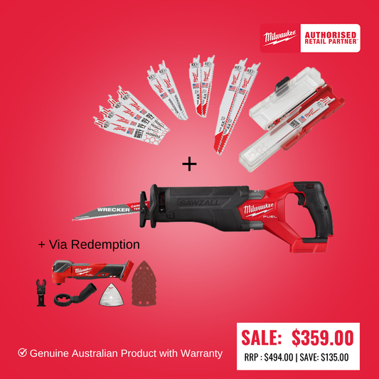 Milwaukee M18 FUEL™ SAWZALL™ Reciprocating Saw (Tool Only) - M18CSX2-0 BONUS 12pce BLADE SET (FREE MULTITOOL VIA REDEMPTION)