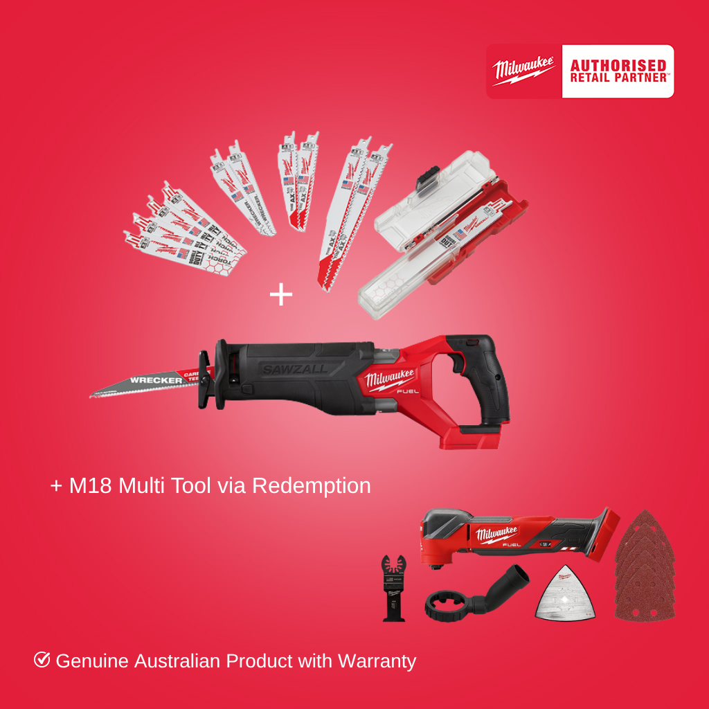 Milwaukee M18 FUEL™ SAWZALL™ Reciprocating Saw (Tool Only) - M18CSX2-0 BONUS 12pce BLADE SET (FREE MULTITOOL VIA REDEMPTION)