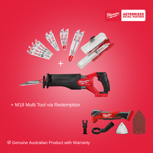 Milwaukee M18 FUEL™ SAWZALL™ Reciprocating Saw (Tool Only) - M18CSX2-0 BONUS 12pce BLADE SET (FREE MULTITOOL VIA REDEMPTION)