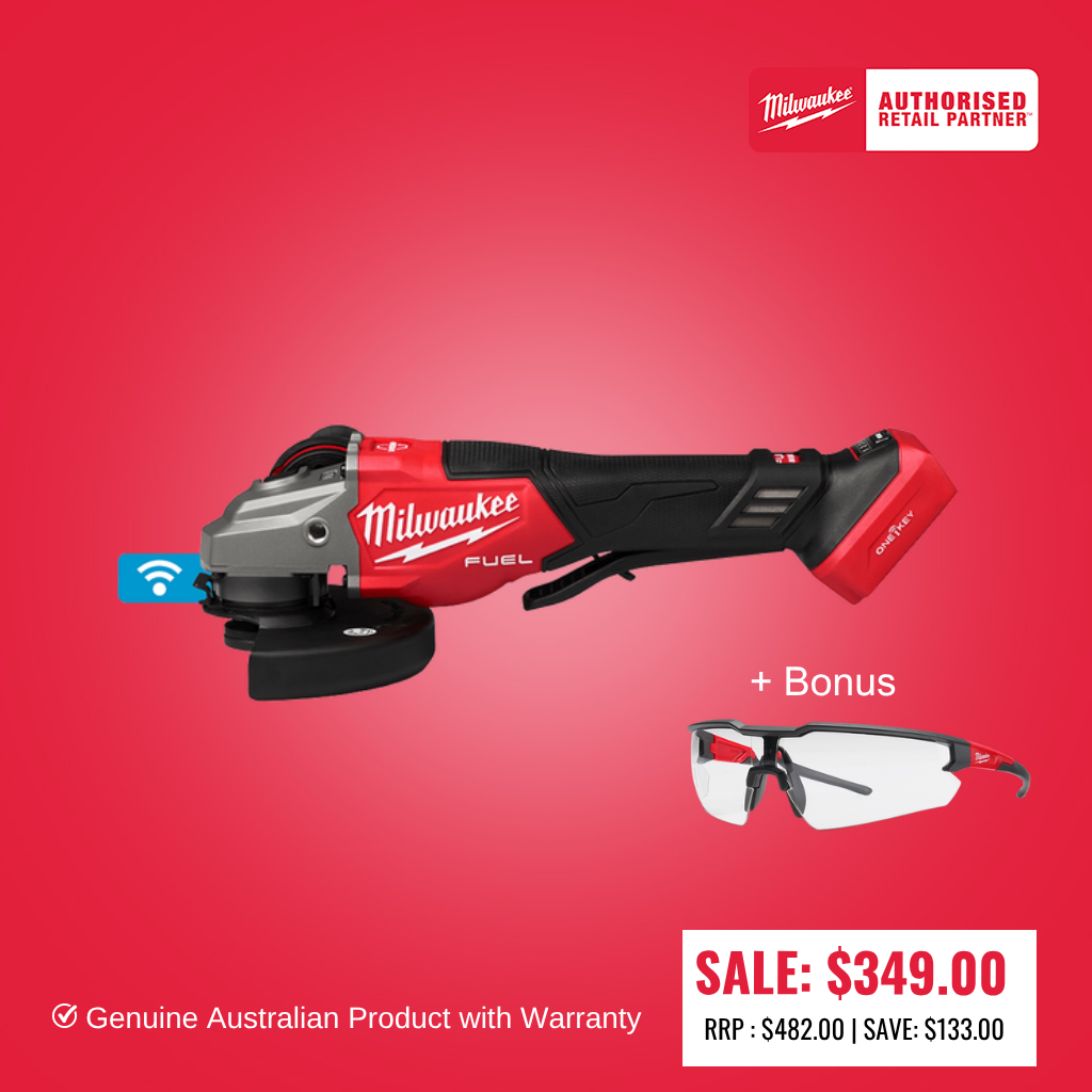 M18 FUEL™ ONE-KEY™ 125mm (5") High Speed Braking Angle Grinder with Deadman Paddle Switch (Tool Only) M18FSAG125XPDB20 + Bonus Milwaukee Safety Glasses