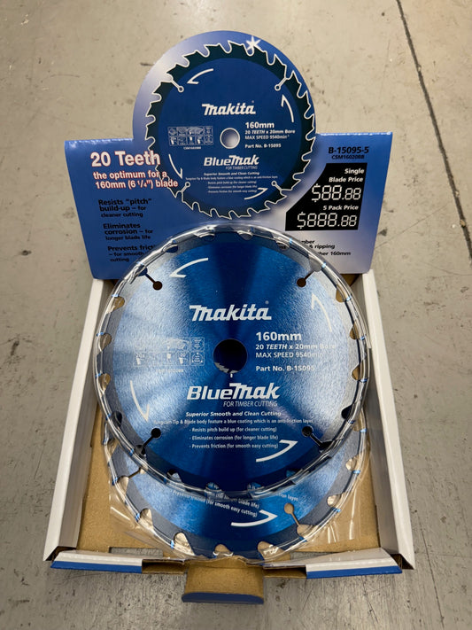Makita 160mm 20 Teeth Bluemak blade 5pk B-15095-5