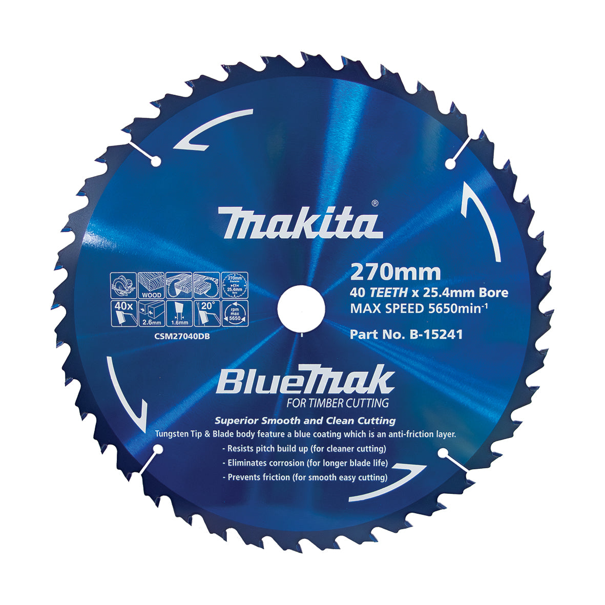 Makita BlueMak TCT Saw Blade 270mm x 25.4mm x 40T B-15241