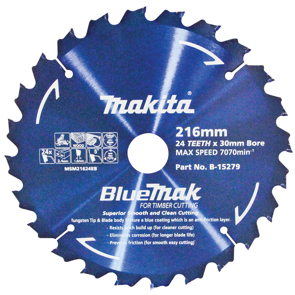 Makita BlueMak TCT Saw Blade 216mm x 30/16mm x 24T B-15279