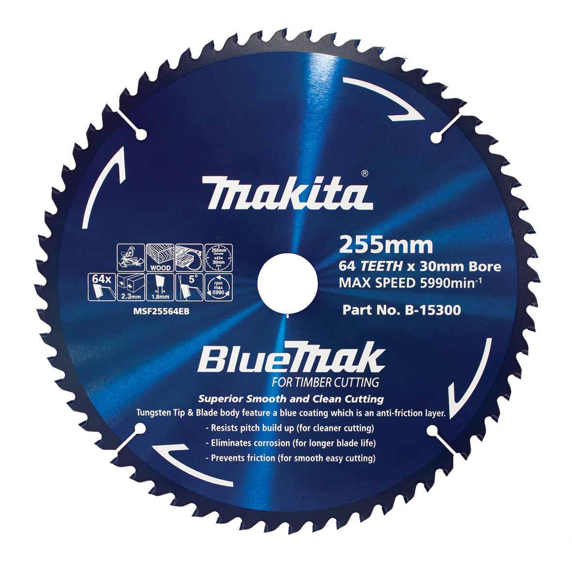 Makita BlueMak TCT Saw Blade 255mm x 30/25.4mm x 64T B-15300