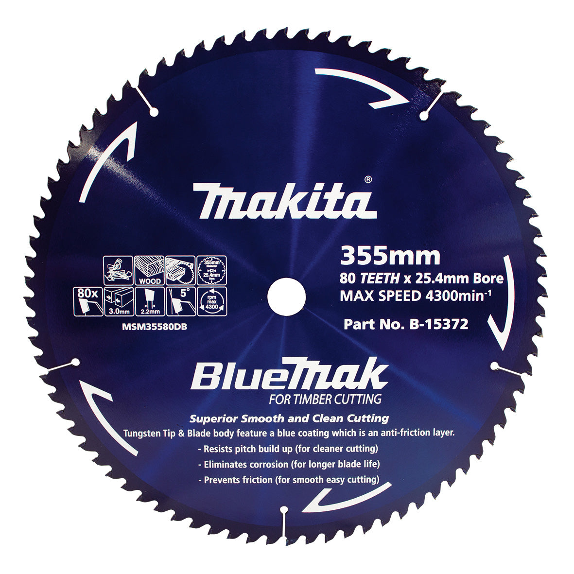 Makita BlueMak TCT Saw Blade 355mm x 25.4mm x 80 B-15372
