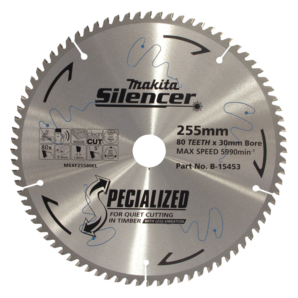 Makita Silencer TCT Saw Blade 255mm x 30/25.4mm x 80T 2.3mm Kerf B-15453