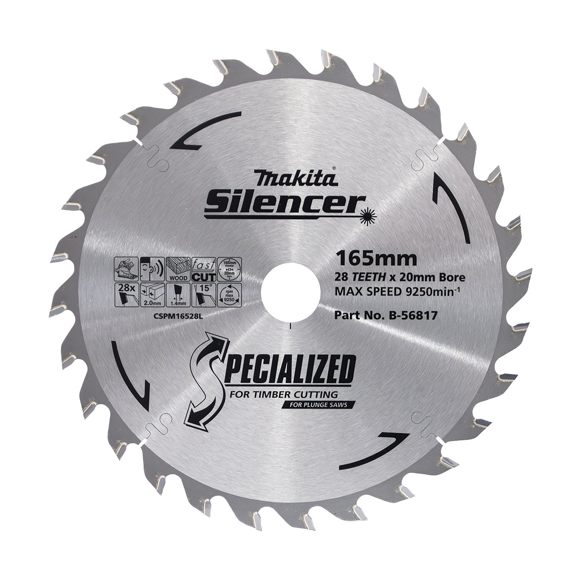 Makita 165mm blade 28 Tooth 20mm bore Timber cut for plunge saw B-15528