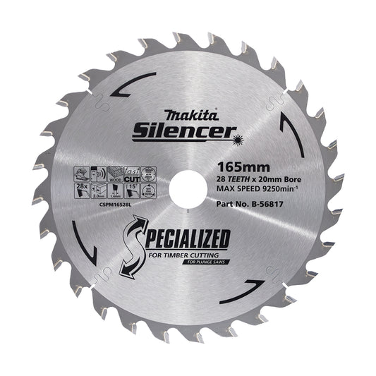 Makita 165mm blade 28 Tooth 20mm bore Timber cut for plunge saw B-15528