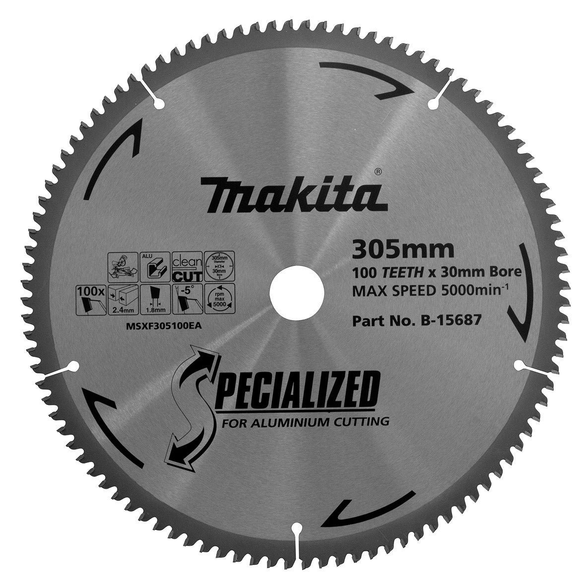 Makita Aluminium TCT Saw Blade 305mm x 30/25.4mm x 100T B-15687
