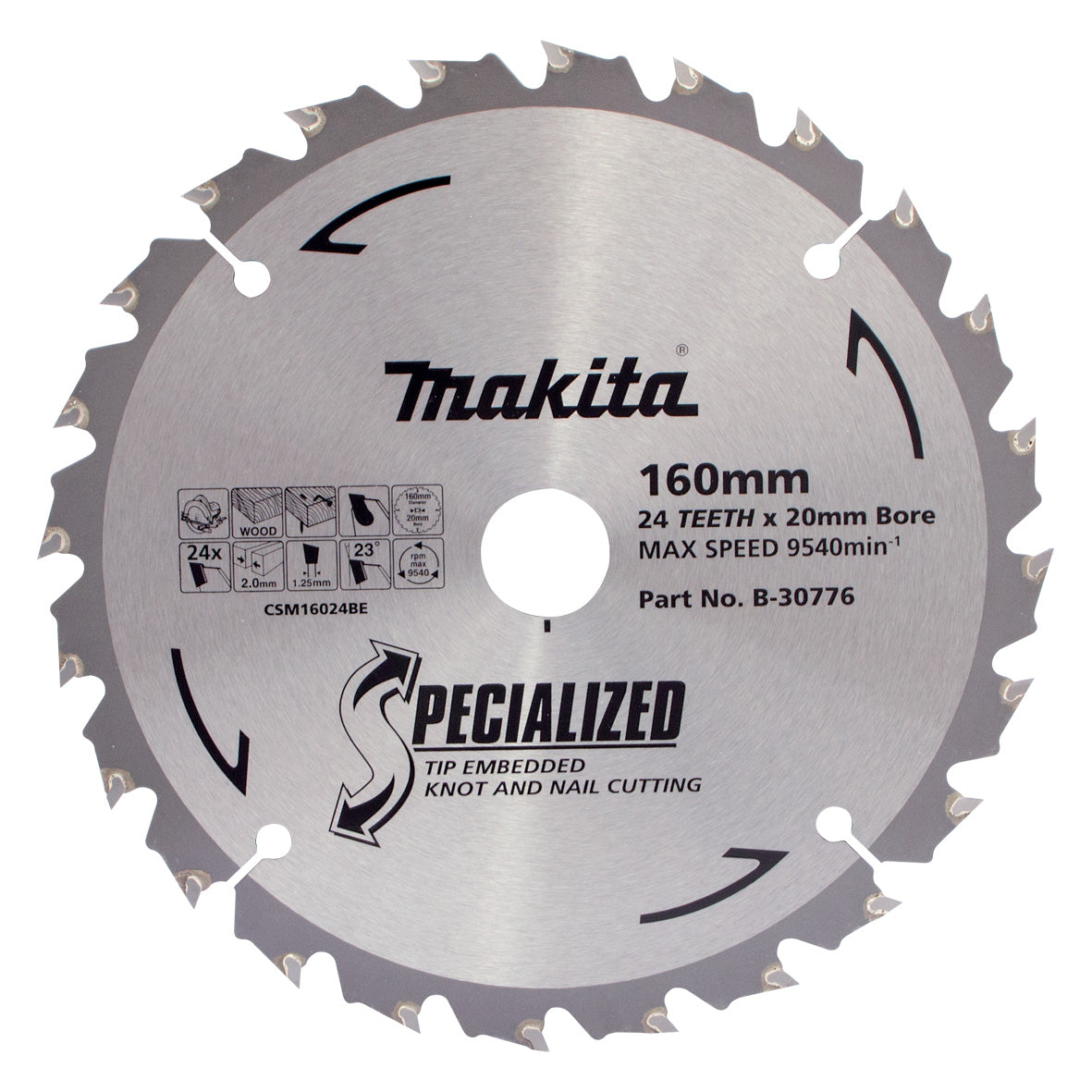 Makita Knot & Nail TCT Saw Blade 160mm x 20mm x 24T B-30776