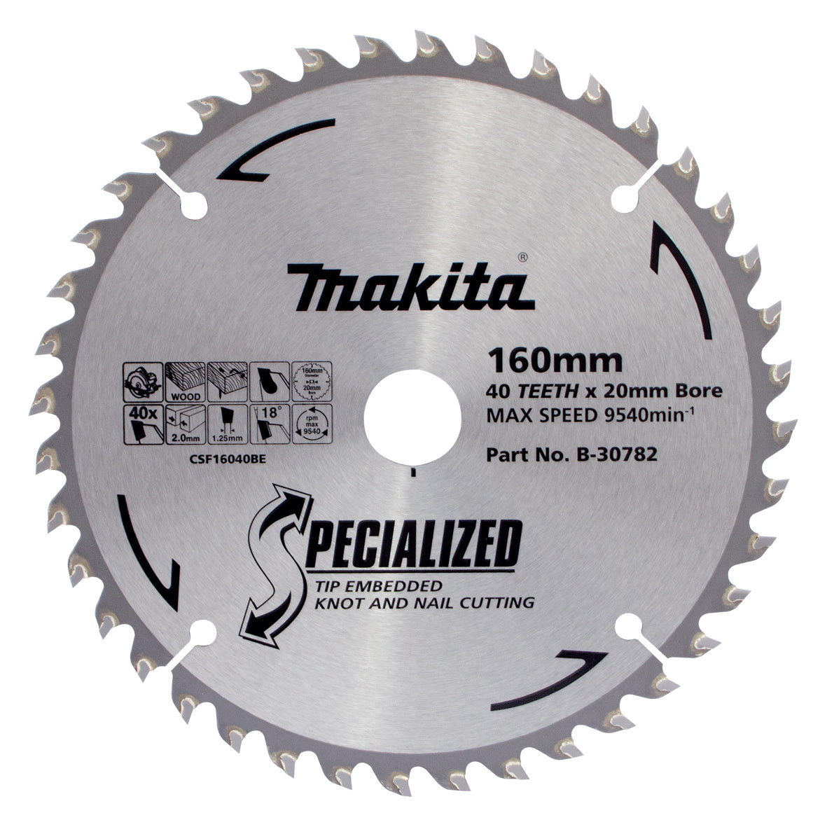 Makita Knot & Nail TCT Saw Blade 160mm x 20/16mm x 40T B-30782