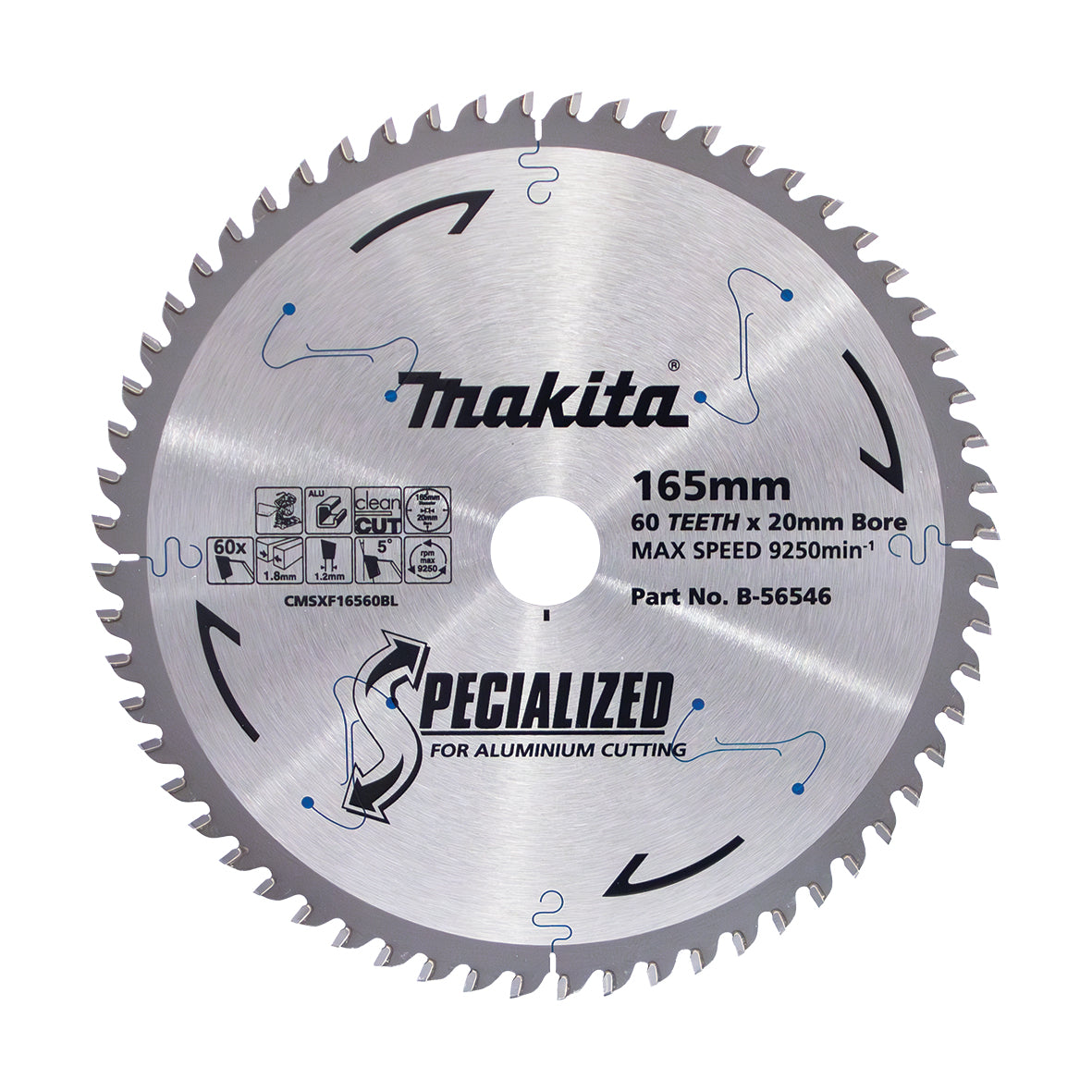 Makita Aluminium TCT Saw Blade 165mm x 20mm x 60T - DLS600 B-56546
