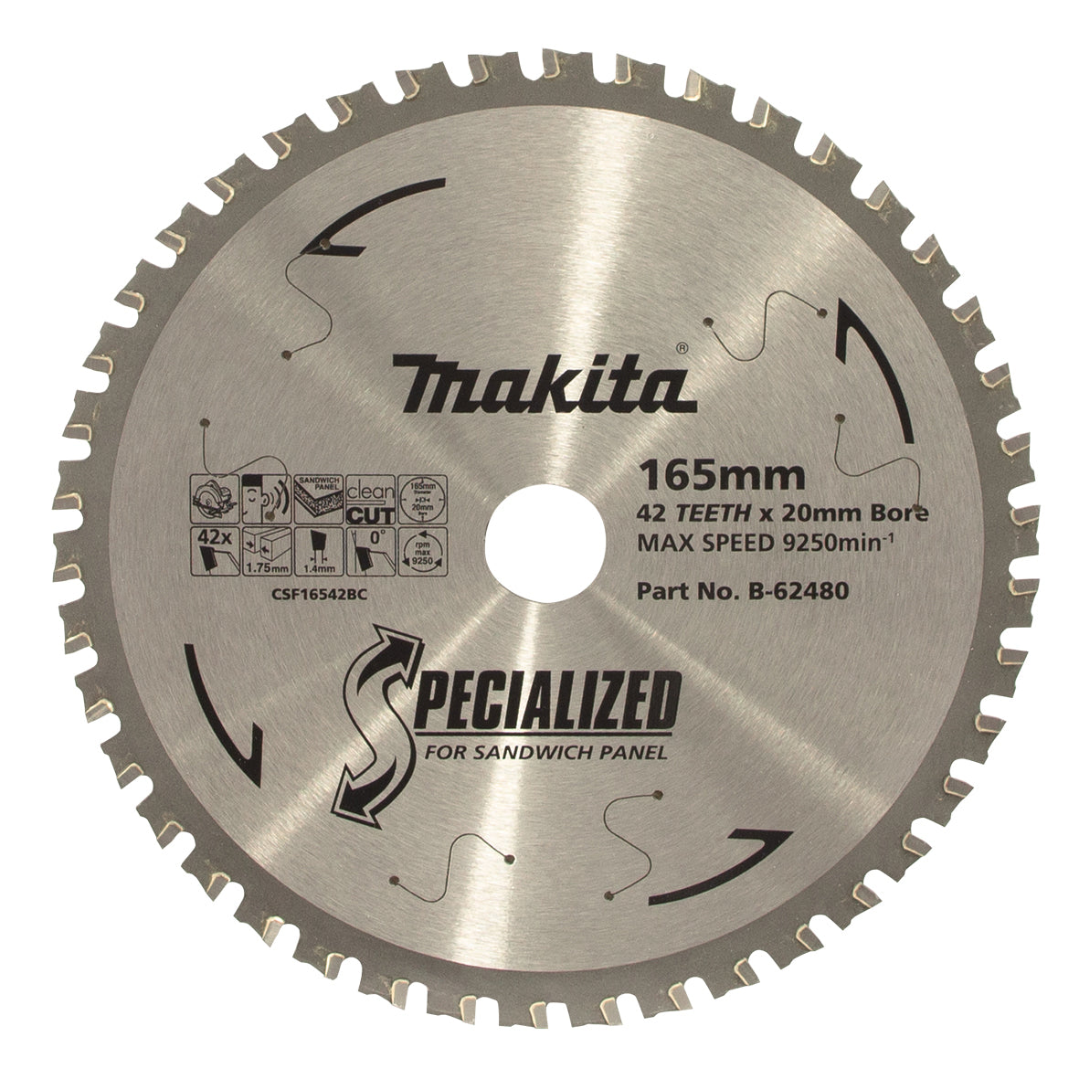 Makita Coolroom Panel TCT Saw Blade 165mm x 20mm x 42T B-62480