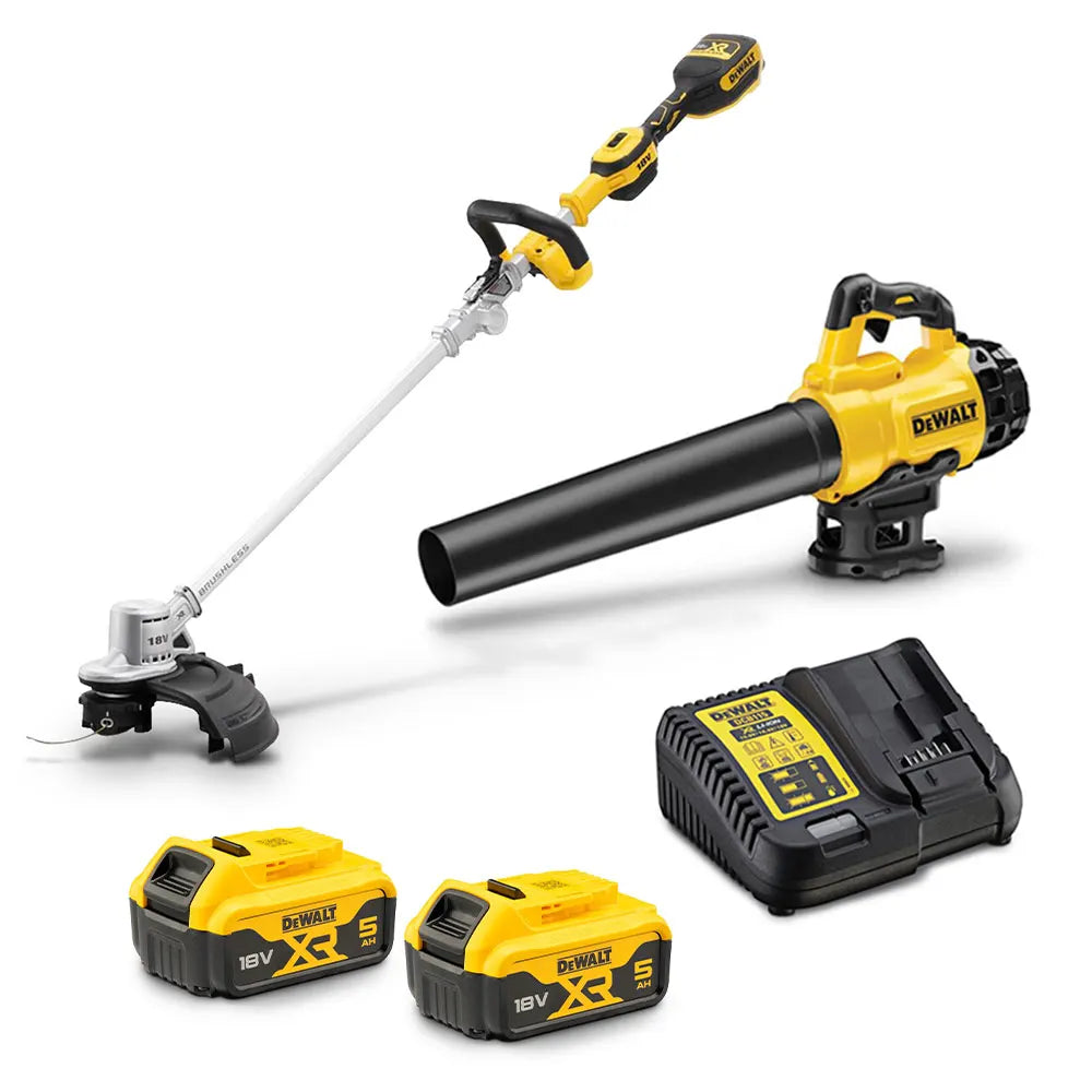 DeWalt 18V XR 2PC Outdoor Power Kit with 2x 5Ah Batteries & Charger DCZ241P2-XE