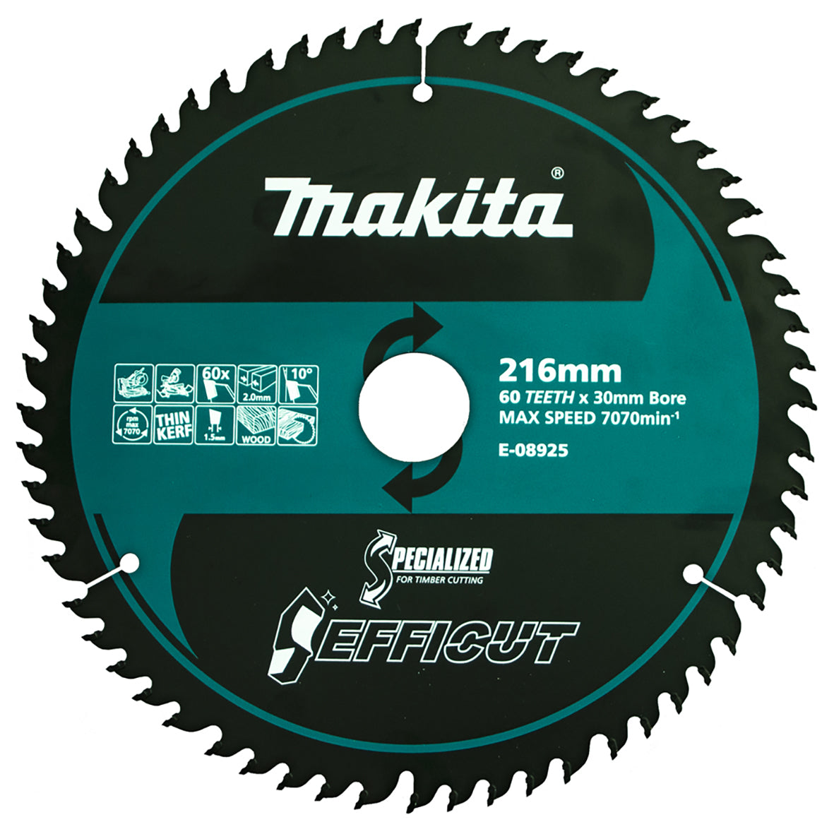Makita Efficut Wood TCT Saw Blade 216mm x 30/25.4mm x 60T E-08925