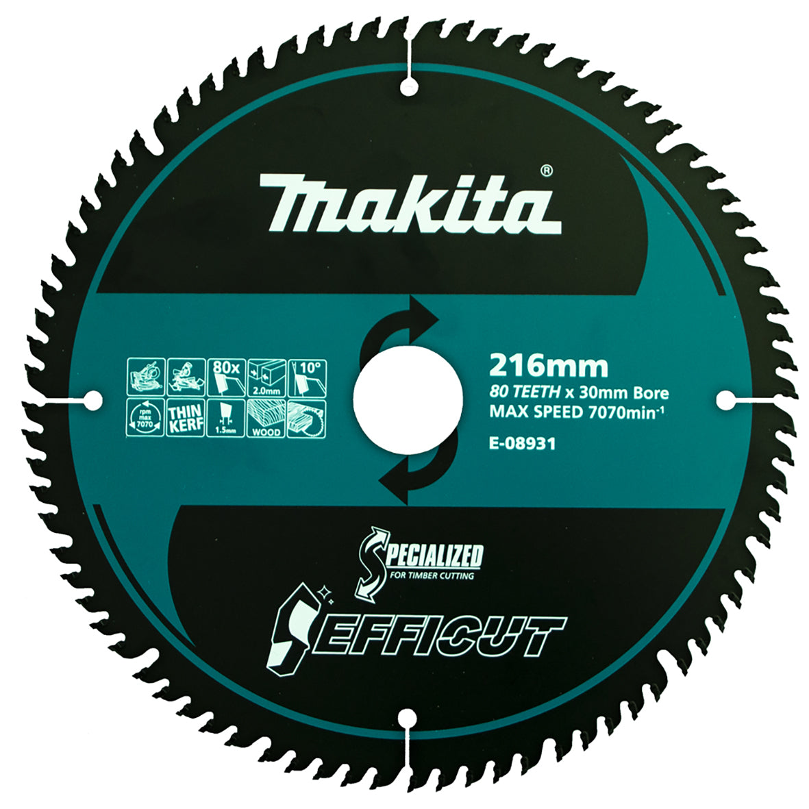Makita Efficut Wood TCT Saw Blade 216mm x 30/25.4mm x 80T E-08931