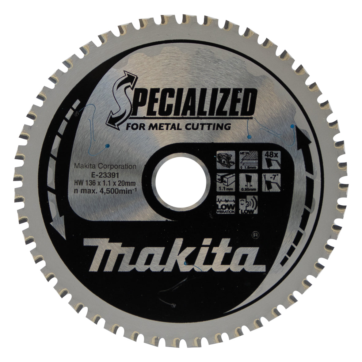 Makita COLD METAL CUTTING TCT SAW BLADE 136mm x 20mm x 48T - 0.4mm-2mm E-23391