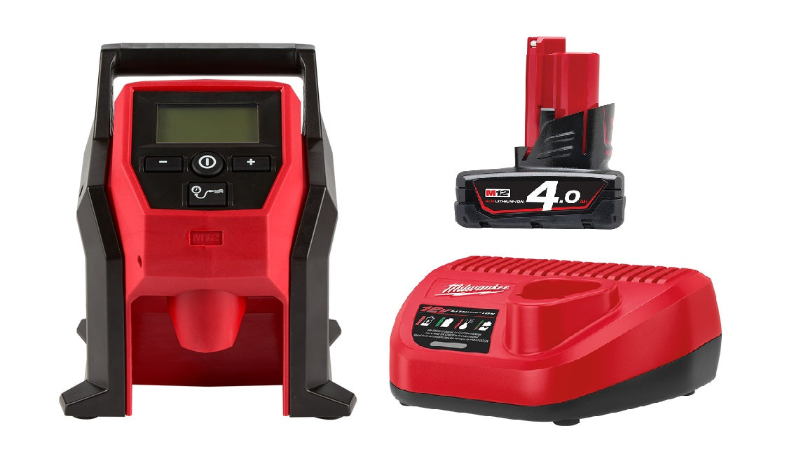 Milwaukee M12™ Compact Inflator M12BI-0 INCLUDES 4Ah BATTERY AND CHARGER