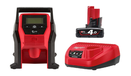 Milwaukee M12™ Compact Inflator M12BI-0 INCLUDES 4Ah BATTERY AND CHARGER