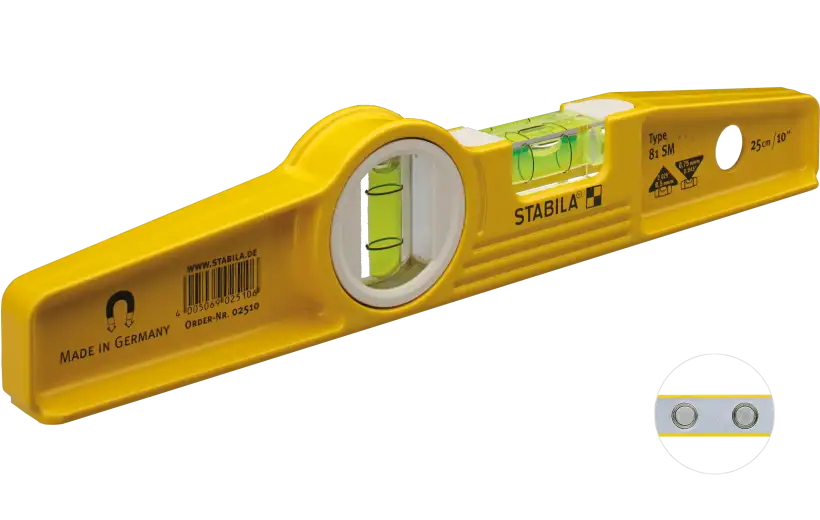 Stabila 2511 250mm (10") 2 Vial Torpedo Magnetic Die Cast Spirit Level With Pouch - 02511