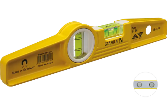 Stabila 2511 250mm (10") 2 Vial Torpedo Magnetic Die Cast Spirit Level With Pouch - 02511
